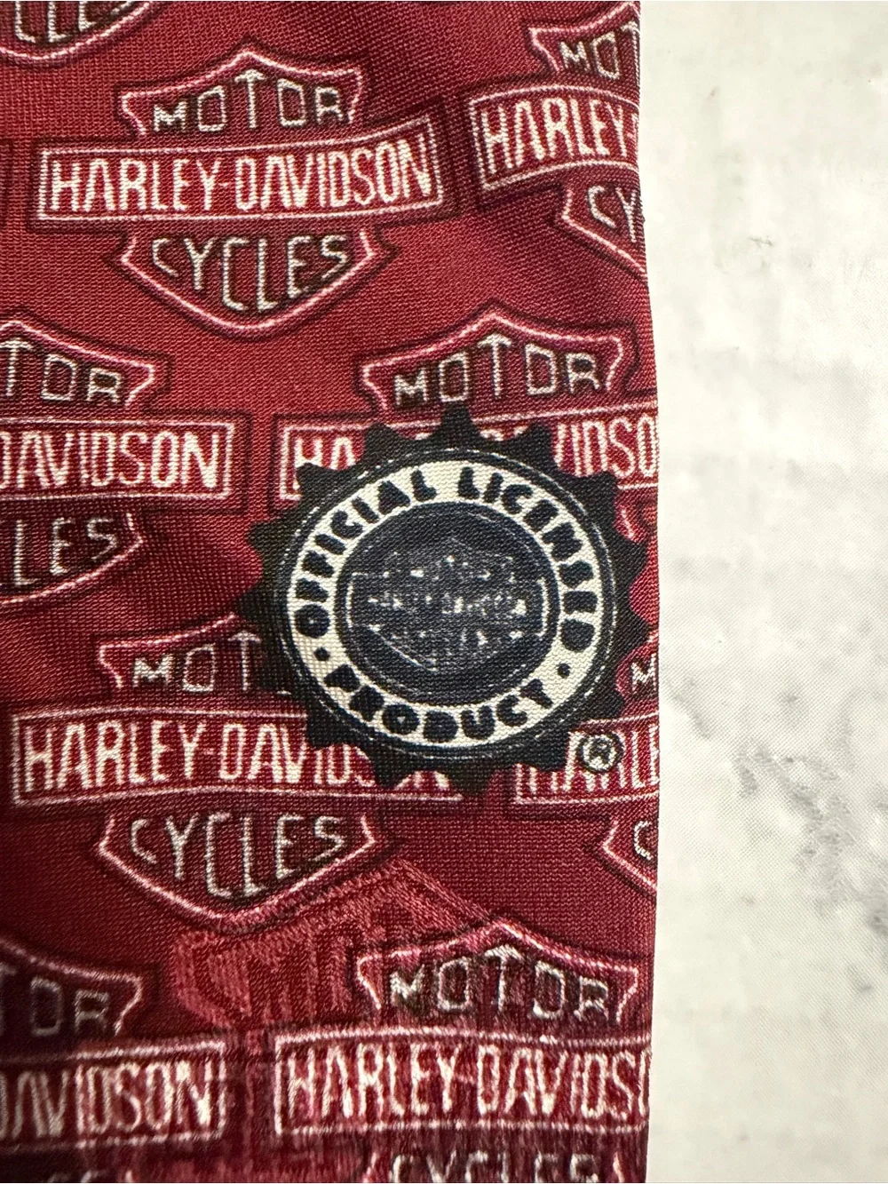 Ralph Marlin 90s Harley Davidson Classic Iconic Logo Burgundy Silk Tie RM Style